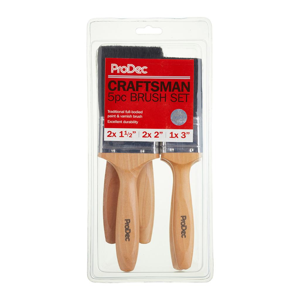 ProDec 5pc Craftsman Paint Brush Set - 2x 1.5", 2x 2", 1x 3"