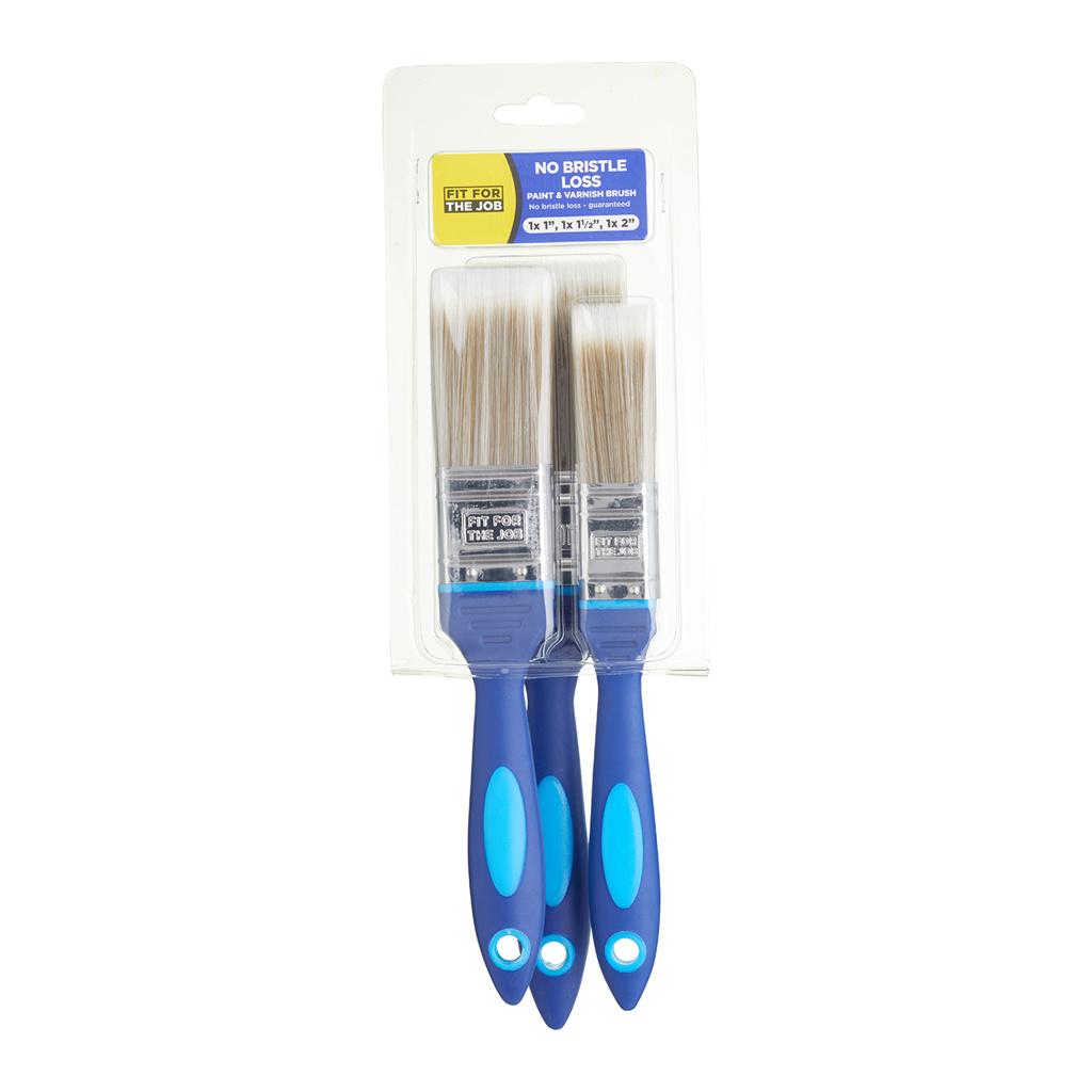 Fit For The Job 3pc No Bristle Loss Paint Brush Set - 1", 1.5", 2"