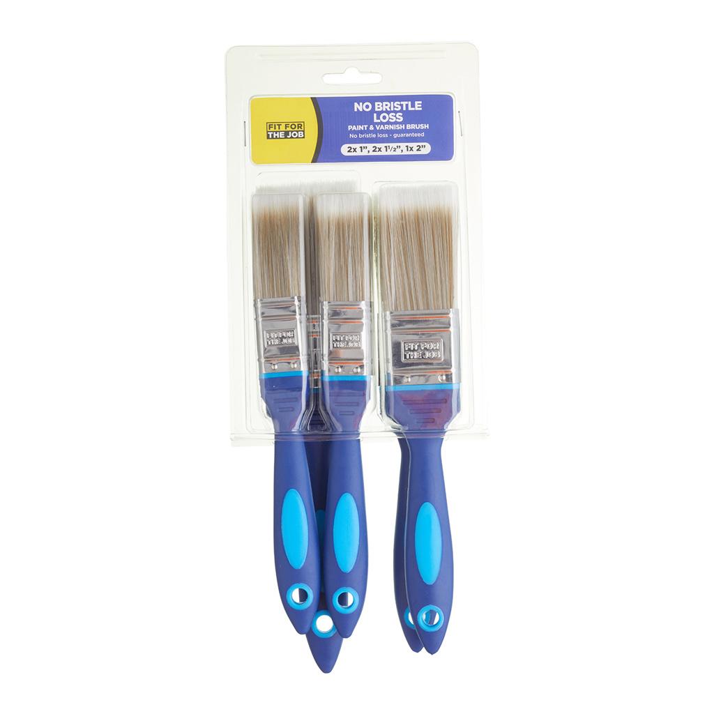 Fit For The Job 5pc No Bristle Loss Paint Brush Set - 2x 1", 2x 1.5", 1x 2"