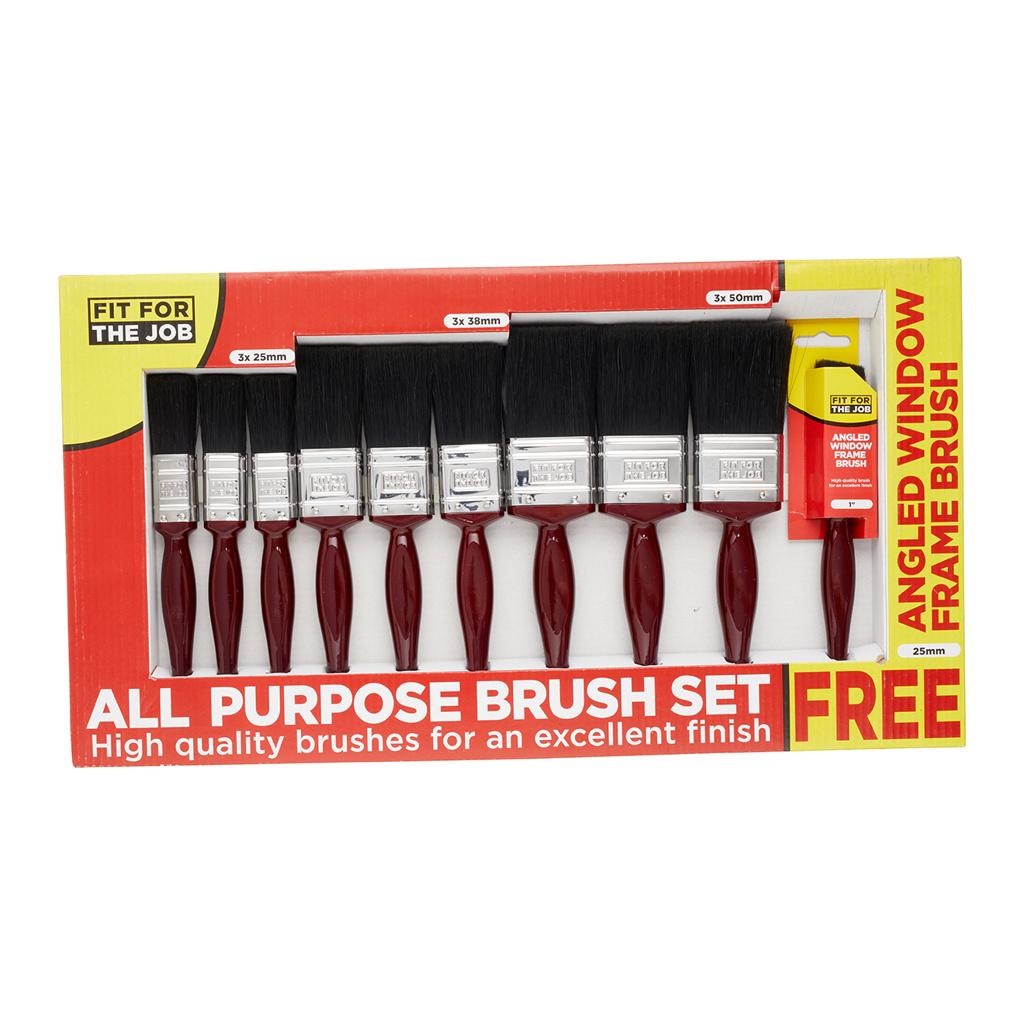Fit For The Job 10pc All Purpose Brush Set inc. free Angled Window Brush
