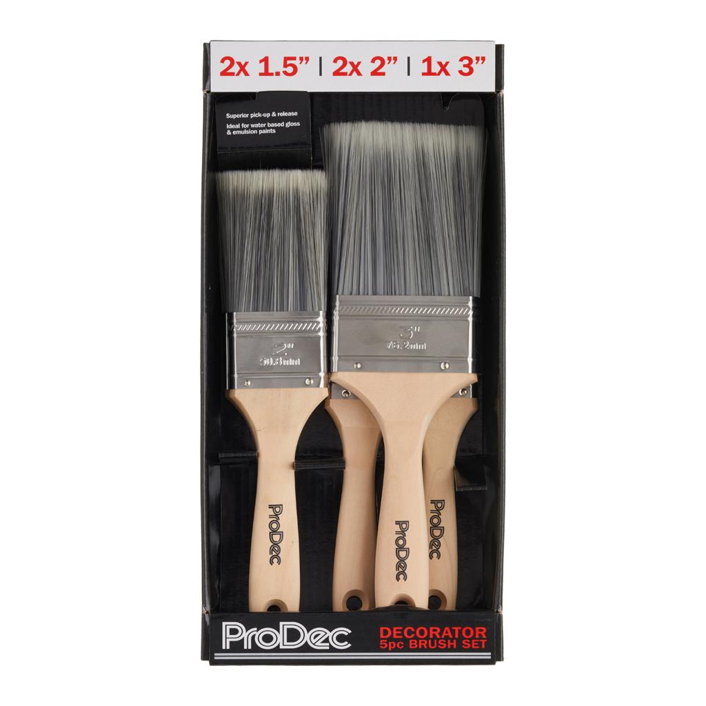 ProDec 5pc Decorator Paint Brush Set - 2x 1.5", 2x 2", 1x 3"