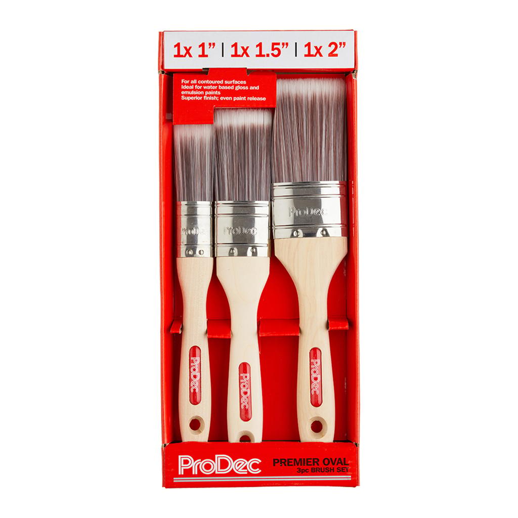 ProDec 3pc Premier Oval Synthetic Paint Brush Set - 1", 1.5", 2"