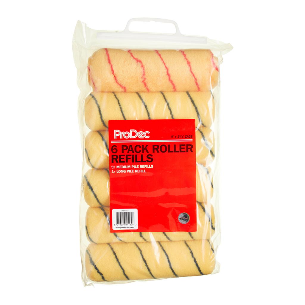 ProDec 6pk 9" x 1.75" Tiger Rollers - 5x Medium Pile, 1x Long Pile