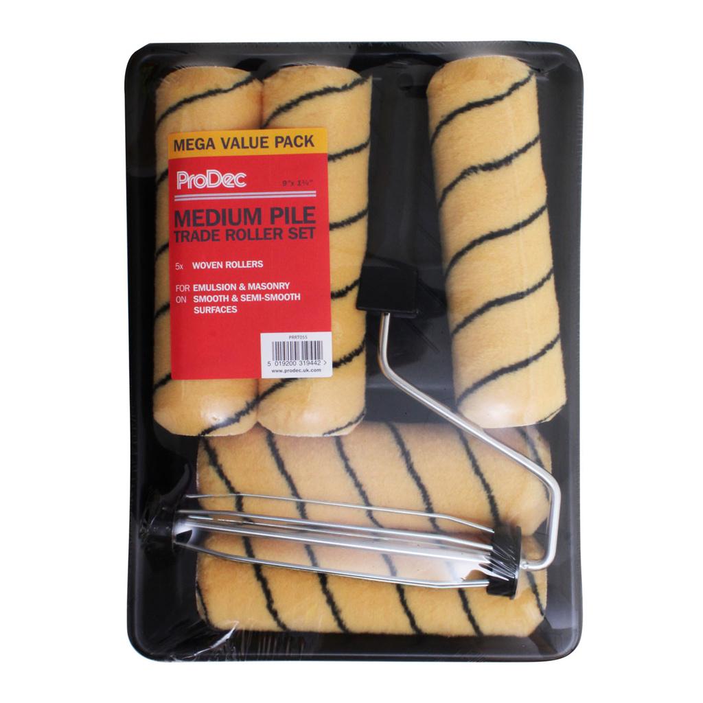 ProDec 9" x 1.75" Tiger Medium Pile Roller, Frame & Tray Kit - 5 sleeves