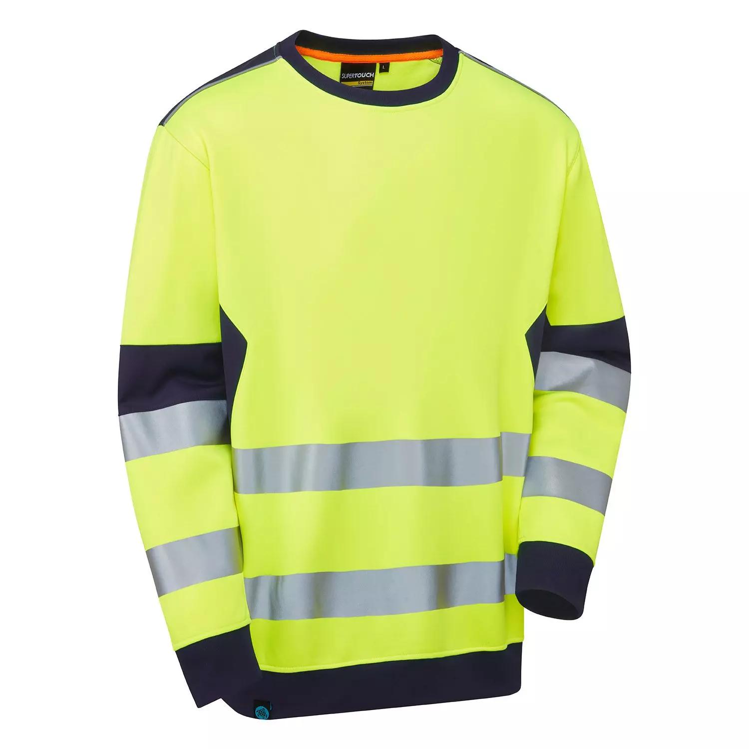 Supertouch System Hi-Vis ECO Crew Neck Yellow Sweatshirt in Yellow/Navy