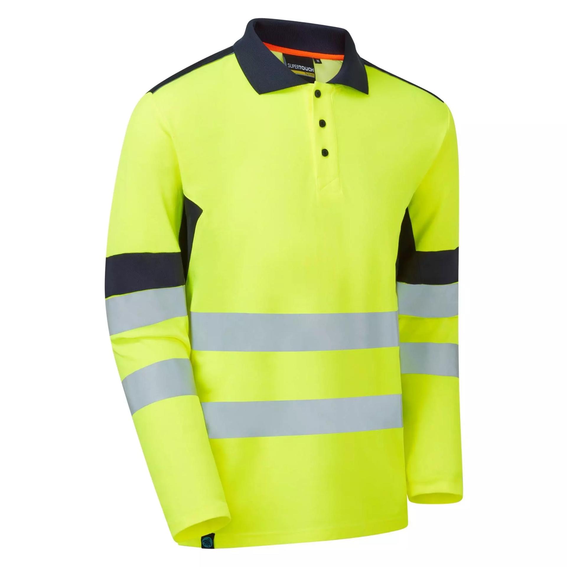 Supertouch System Hi-Vis Eco Yellow CottonCool Long Sleve Polo in Yellow/Navy