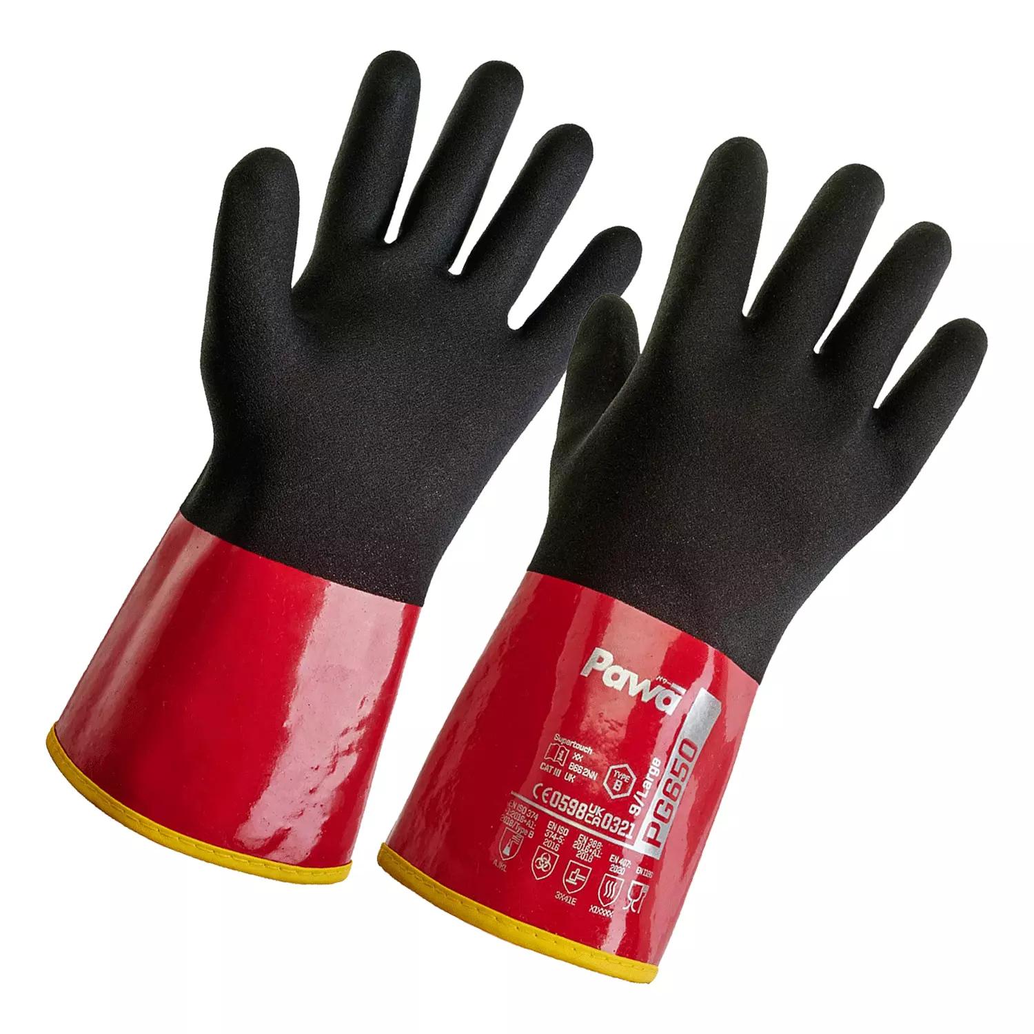 Supertouch Pawa PG650 Type B Chemical and Cut Resistant Gauntlet - Red - 72 Pairs