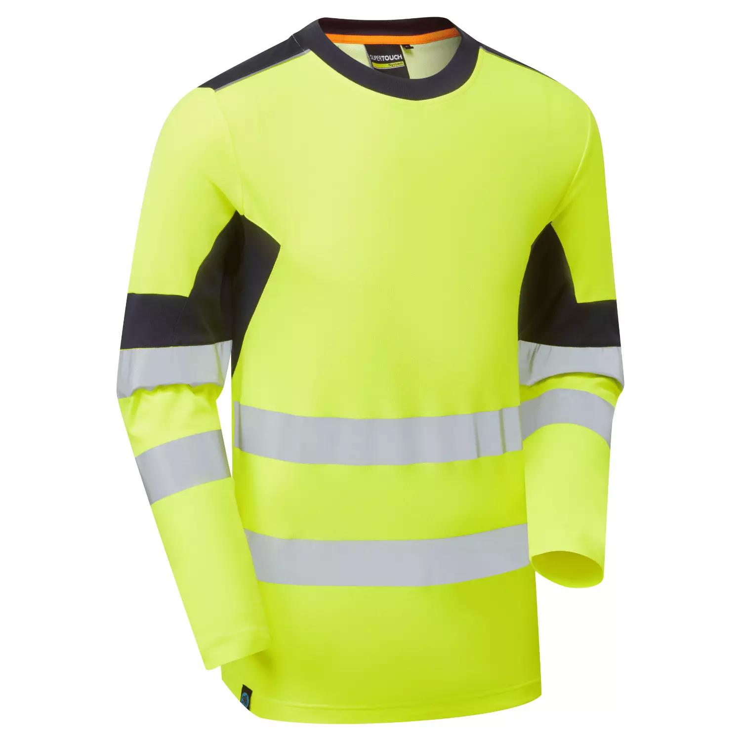 Supertouch System Hi-Vis Eco Insulated Long Sleeve Cotton Cool Yellow/Navy T-Shirt in Yellow/Navy