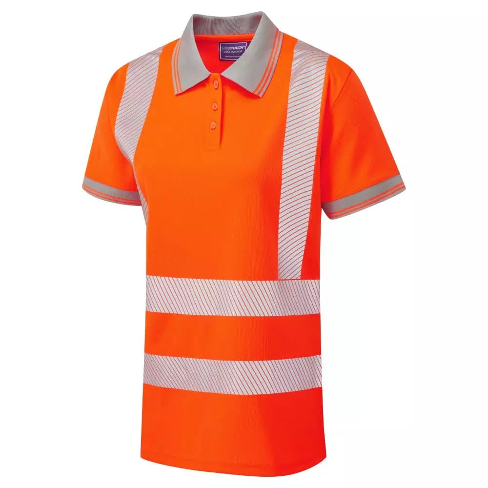 Supertouch Ladies Hi Vis Orange Savannah Birds Eye Polo