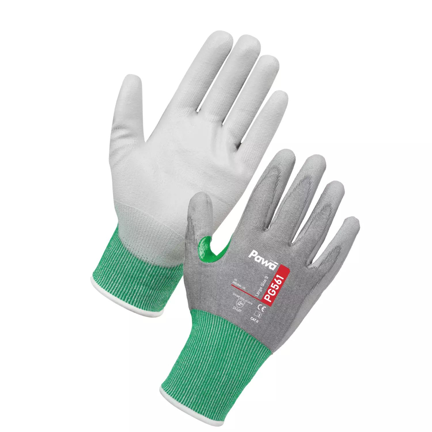 Supertouch PawaÂ® PG561 Cut F Cut-Resistant PU Gloves - White/Green/Grey - 120 Pairs in White/Green/Grey