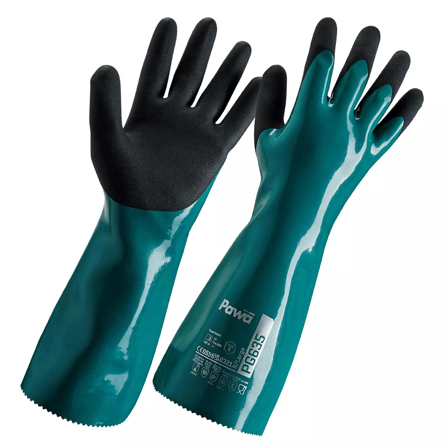 Supertouch Pawa PG635 Type A Chemical Resistant Heavy-Duty Gauntlet - Green - 72 Pairs
