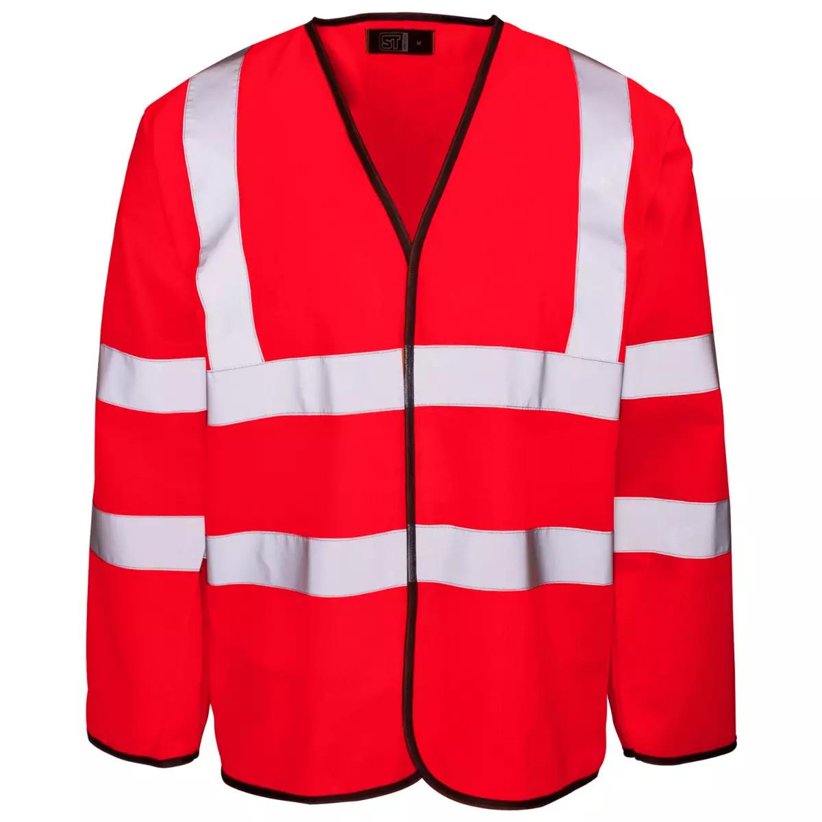 Supertouch Hi Vis Red Long Sleeved Velcro Vest in Red