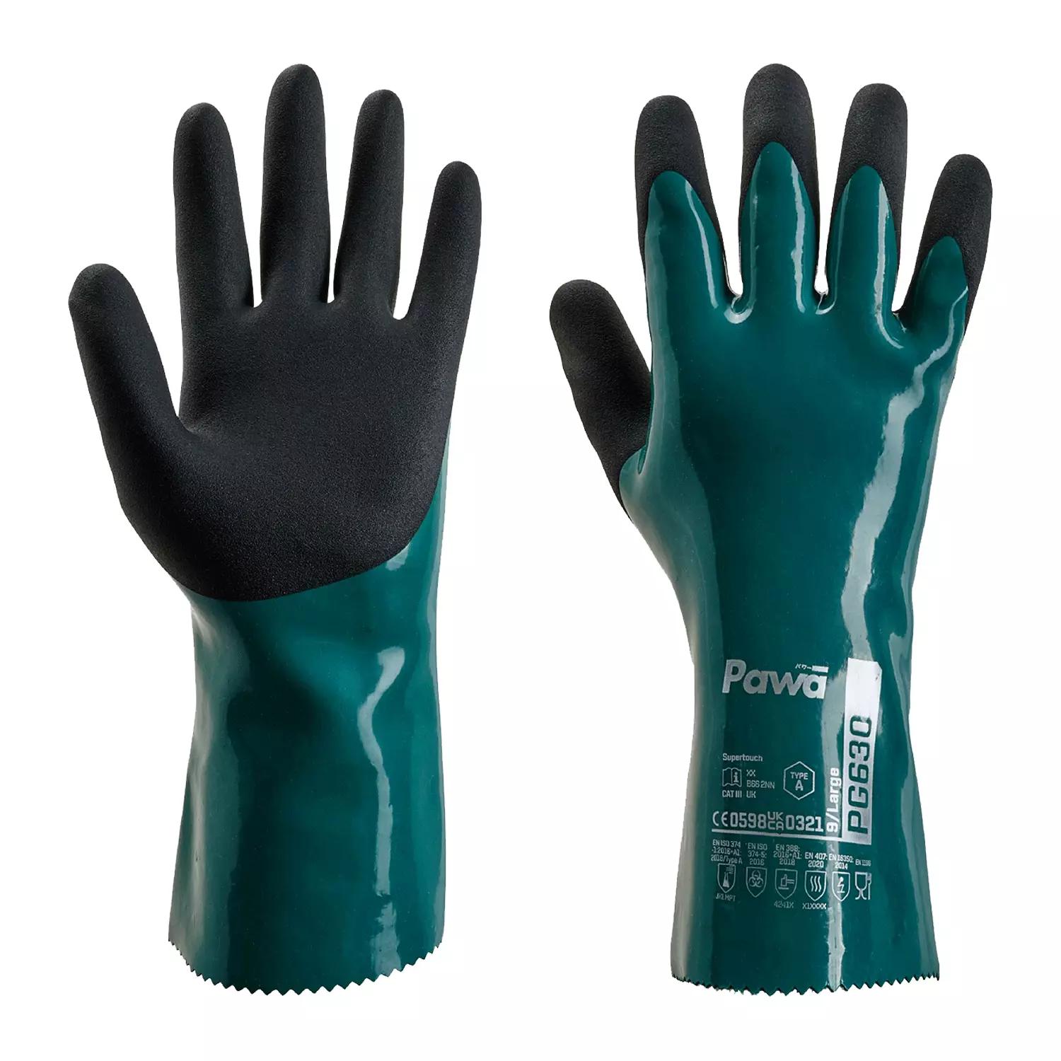 Supertouch Pawa PG630 Type A Chemical Resistant Heavy-Duty Gauntlet - Green - 72 Pairs