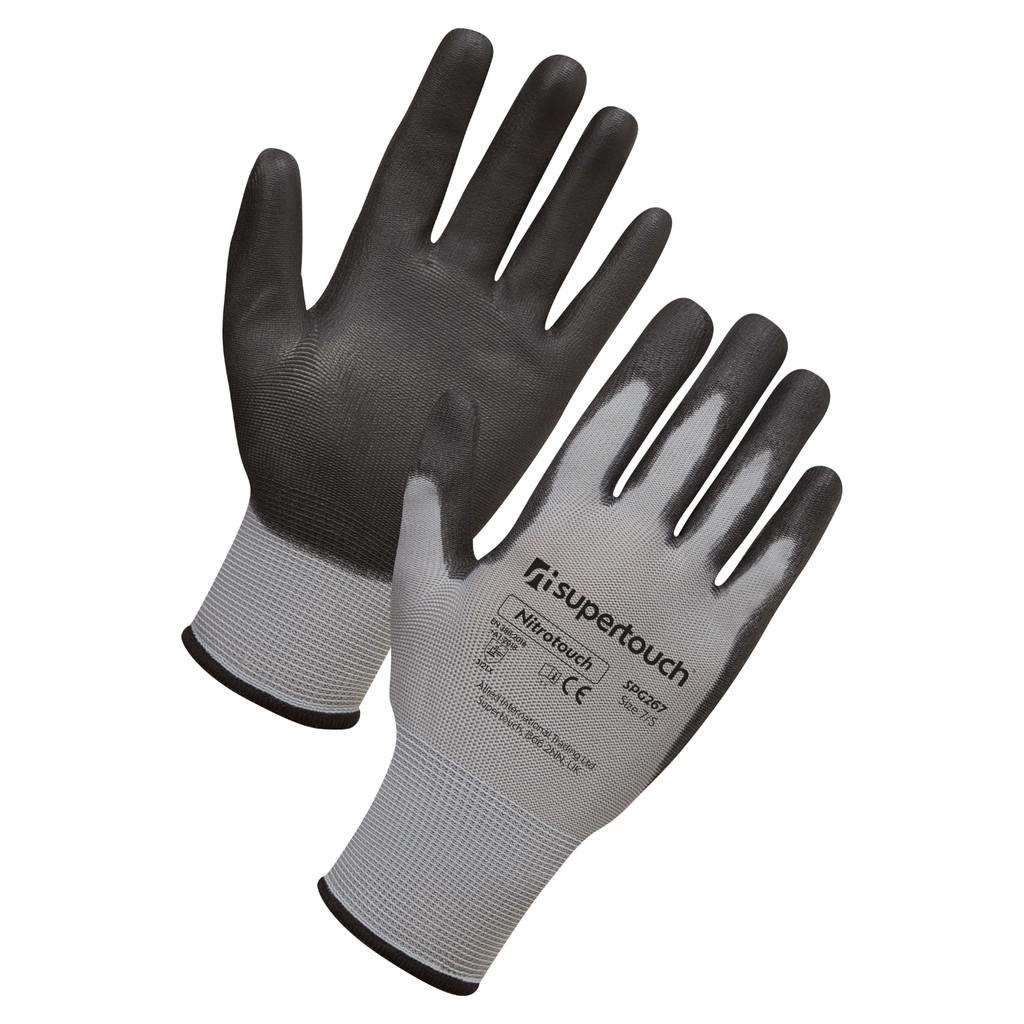 Supertouch Nitrotouch Polyester/Nitrile Work Gloves - Grey Black - 12 Pairs