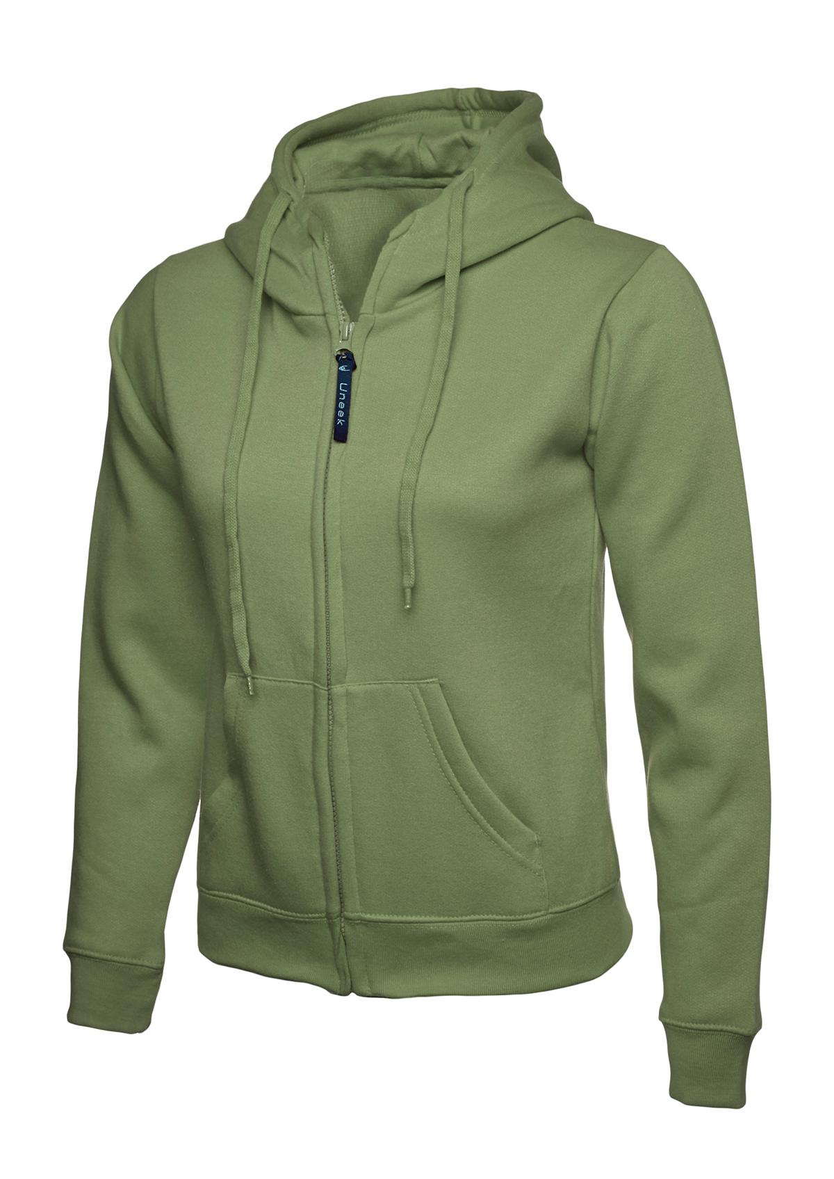Uneek Clothing Ladies Classic Full Zip Hooded Sweatshirt in Olive