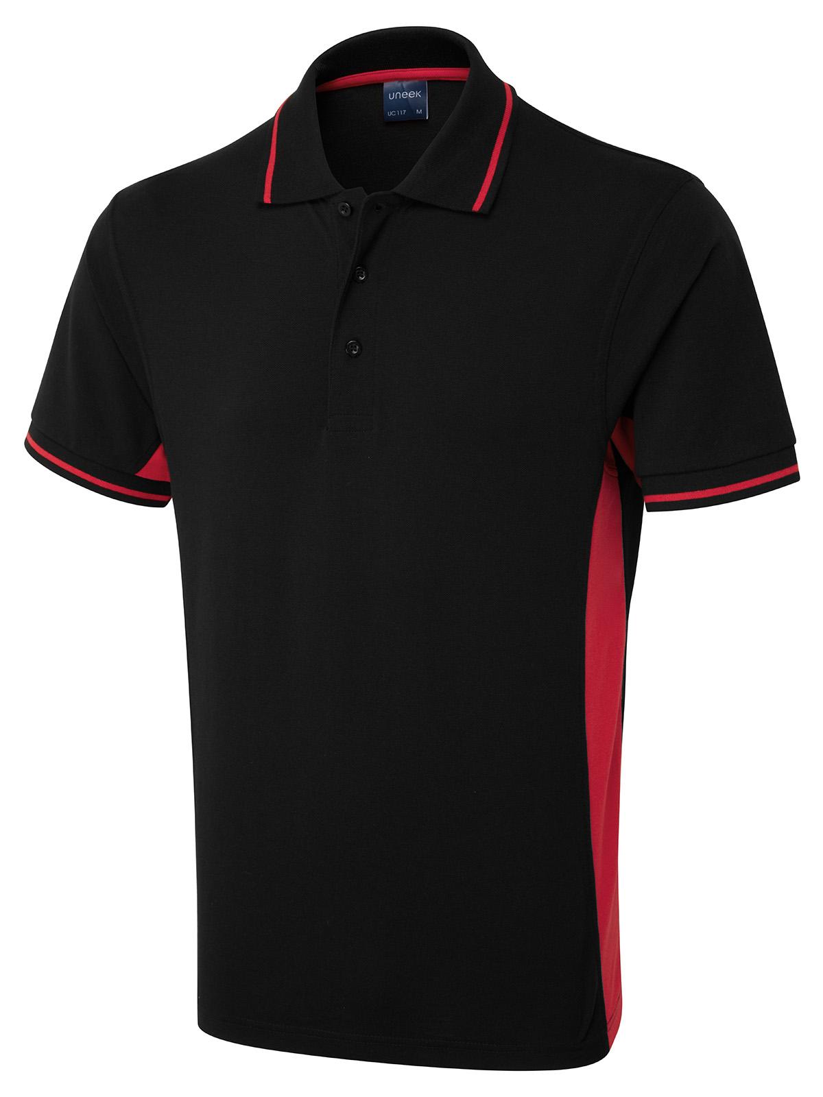 Uneek Clothing Uneek Two Tone Polo Shirt in Black/Red