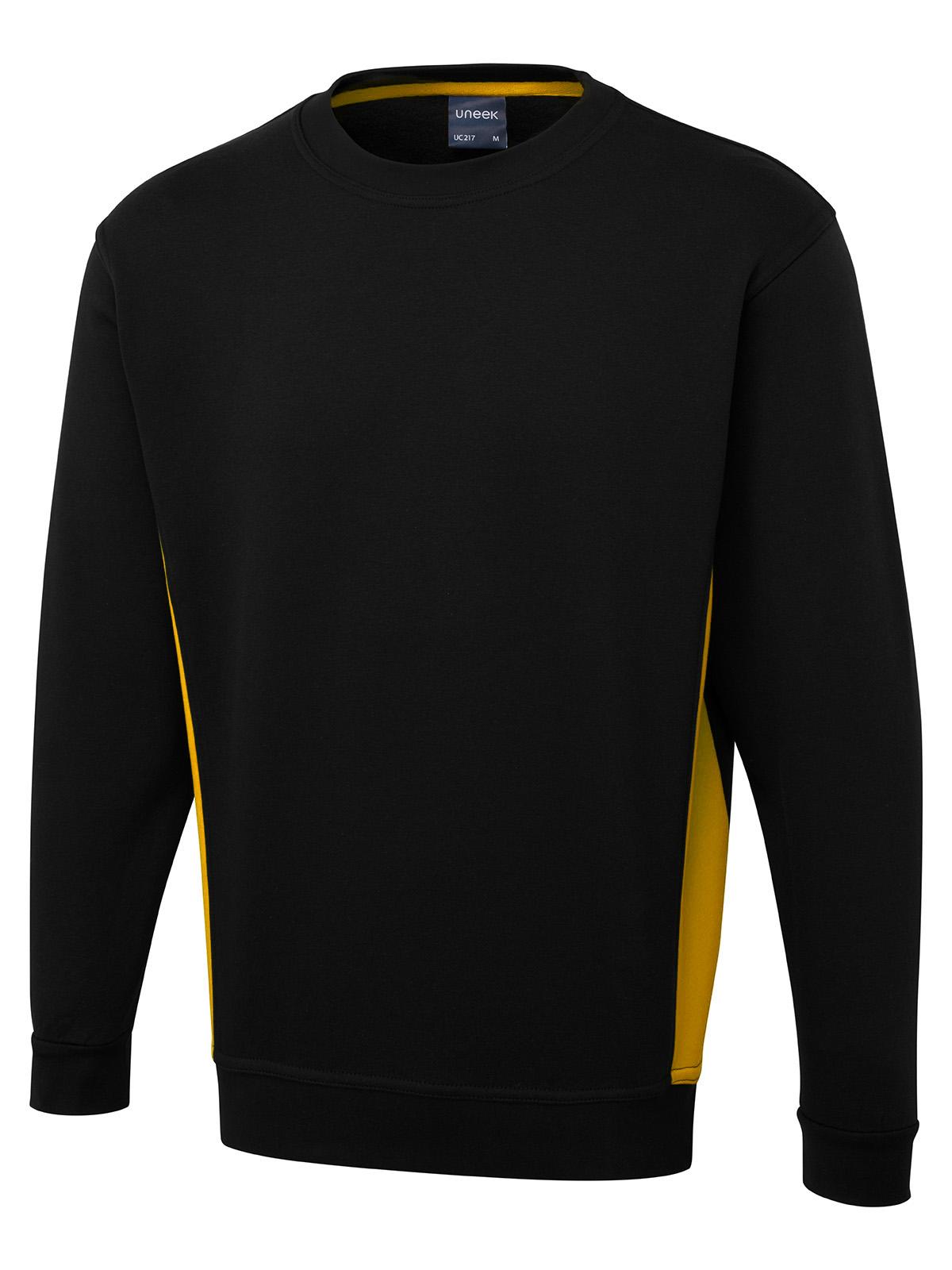 Uneek Clothing Uneek Two Tone Crew New Sweatshirt in Black/Yellow