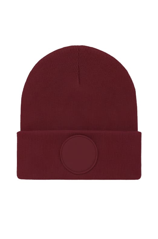 Uneek Clothing Uneek Circular Patch Beanie in Maroon