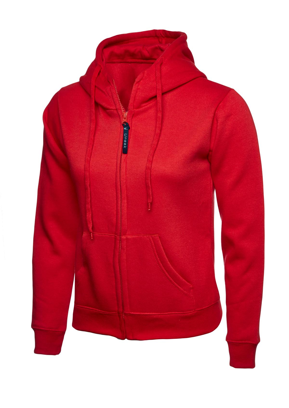 Uneek Clothing Uneek Ladies Classic Full Zip Hooded Sweatshirt in Red