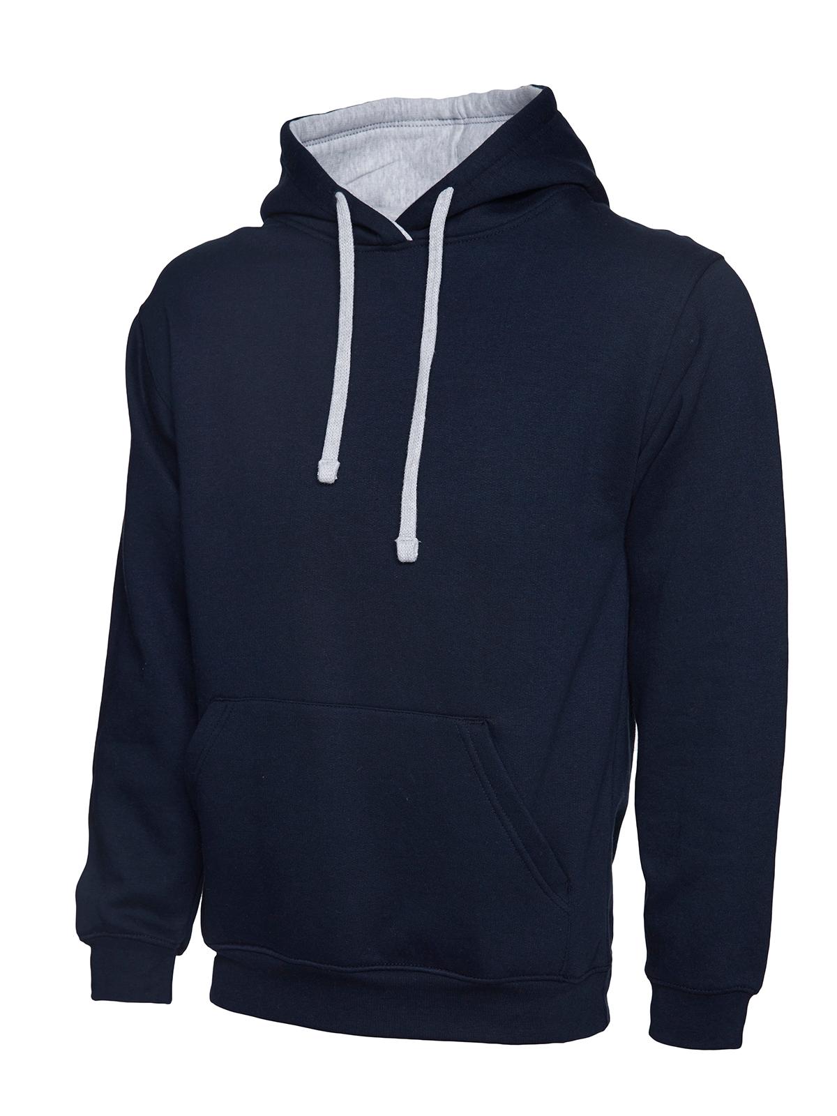 Uneek Clothing Uneek Contrast Hooded Sweatshirt in Navy/Heather Grey