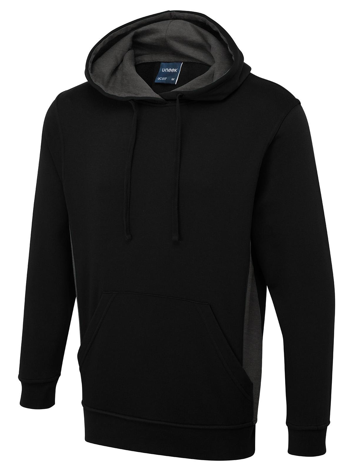 Uneek Clothing Uneek Two Tone Hooded Sweatshirt in Black/Charcoal