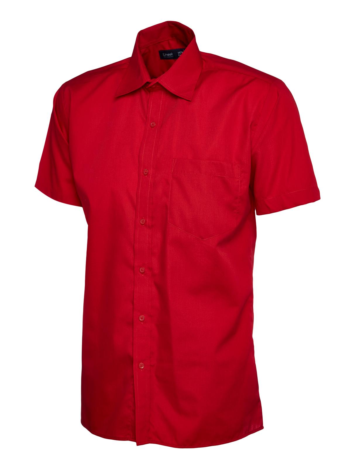 Uneek Clothing Uneek Mens Poplin Half Sleeve Shirt in Red