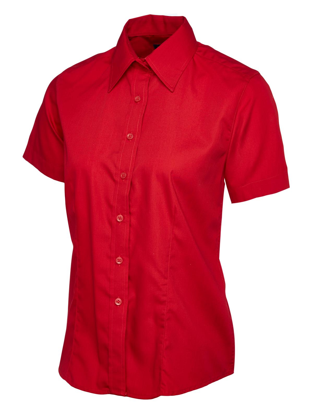 Uneek Clothing Uneek Ladies Poplin Half Sleeve Shirt in Red