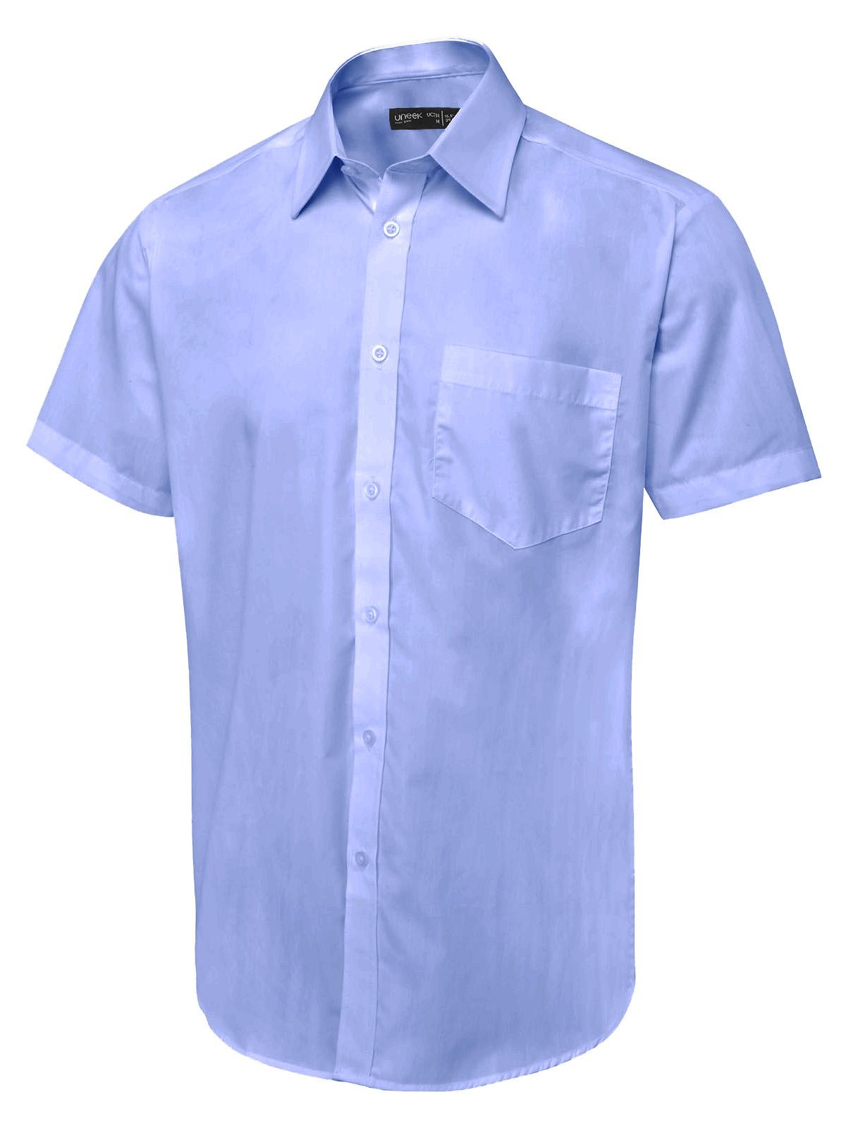 Uneek Clothing Uneek Men's Short Sleeve Poplin Shirt in Mid Blue