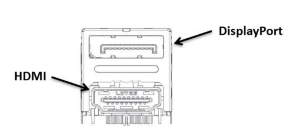 Shared DisplayPort and HDMI connector drawing for items 9 and 10.