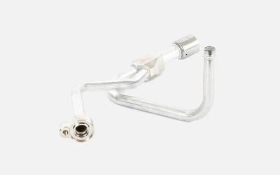 Bent metal tube assembly with two fittings, used for fluid transfer
