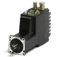 Compact integrated servo drive and motor with front shaft and top connectors for motion control