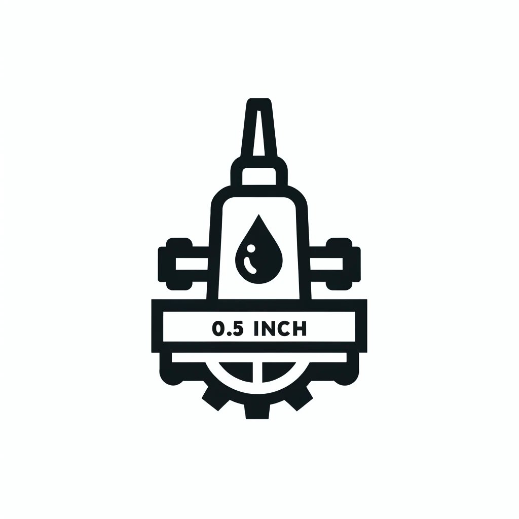 Icon of a glue nozzle with a 0.5 inch label, indicating precise adhesive dispensing