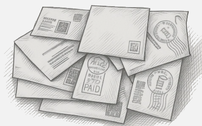 Stack of assorted envelopes used for mail packaging and postal delivery