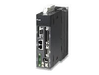 Black AC servo drive with front Ethernet and control connectors for motion control