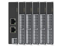 带有五个已连接 I/O 模块和两个以太网端口的 EtherCAT 总线耦合器，用于工业控制