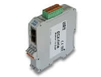 Gray industrial I/O terminal module with orange and green connector blocks for EtherCAT node control