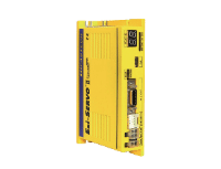 Yellow EtherCAT stepper drive module with side connectors for motor control