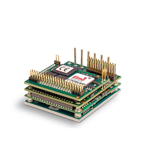 Stacked green PCB servo drive modules with gold pin headers for industrial motion control