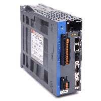 EtherCAT servo drive with front-panel connectors and status LEDs