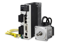 EtherCAT servo drive beside a motor with connected cables for motion control