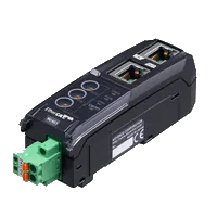 带绿色连接器和两个网络端口的 EtherCAT 传感器单元，用于工业 I/O 集成