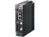 Black industrial servo drive with front connectors for motion control