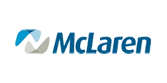 McLaren logo with a blue and gray abstract mark and wordmark