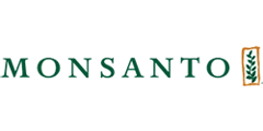 Monsanto logo with green wordmark and a small leaf emblem