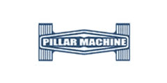 Pillar Machine logo with blue stylized industrial wordmark