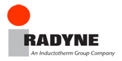 Radyne logo with orange circle, gray block, and the tagline An Inductotherm Group Company