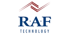 RAF Technology logo with red geometric mark above blue RAF TECHNOLOGY text