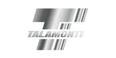 Talamonti logo with stylized gray lettering and vertical stripe accents