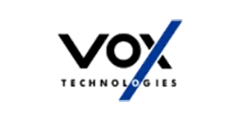 vox technologies logo with black VOX text and a blue diagonal slash
