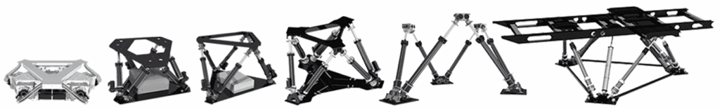 Row of articulated motion-platform linkages for a flight simulator